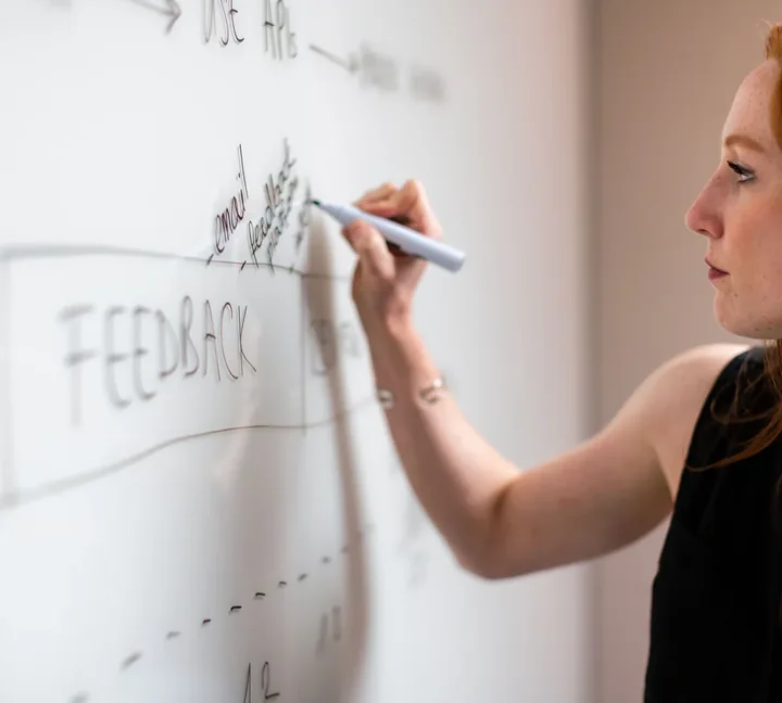 Strategic HR consultant planning at a whiteboard